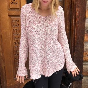 Free People - Pink & White Knit Sweater with crochet back. Size XS.